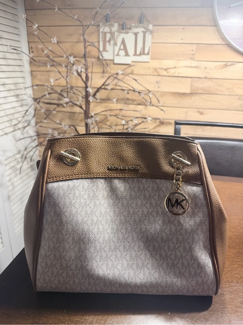 Michael Kors Brown and Vanilla Logo Tote with Matching Wristlet Great Condition